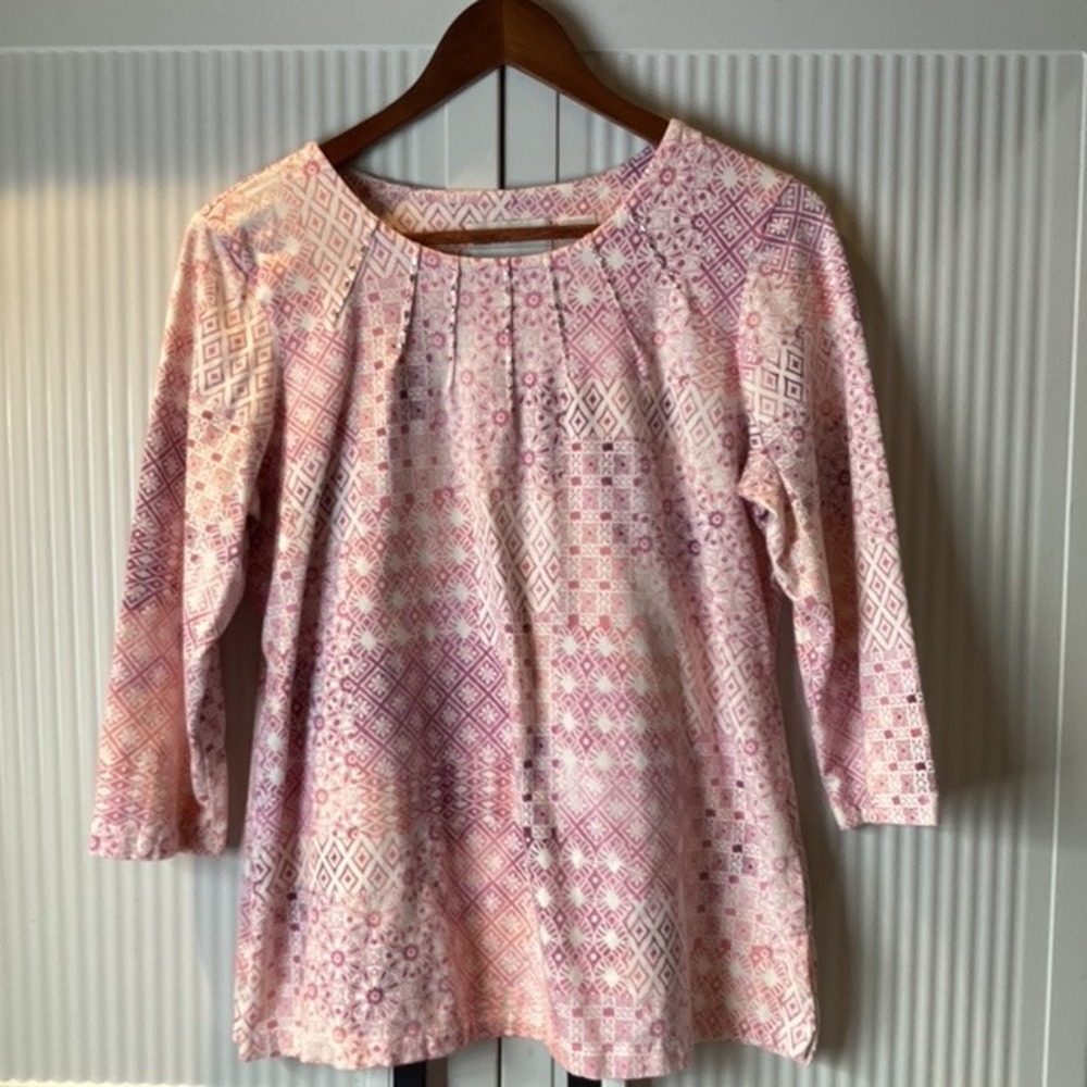 Alfred Dunner Blouse/Top Women's Size M Pink Geometric Print 3/4 Sleeve